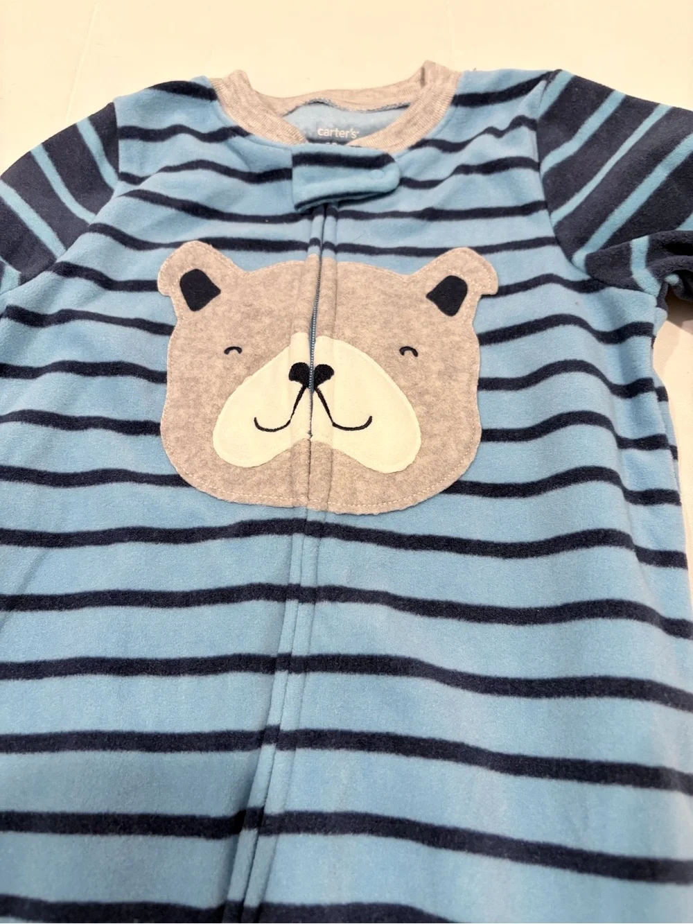 Carter's Blue Striped Bear Footed One-Piece NWT - Picture 3 of 4